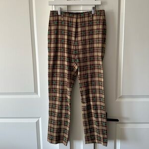 Diane Von Furstenberg (36) Brown Plaid Green Dots Slim Trouser Pant DVF Designer